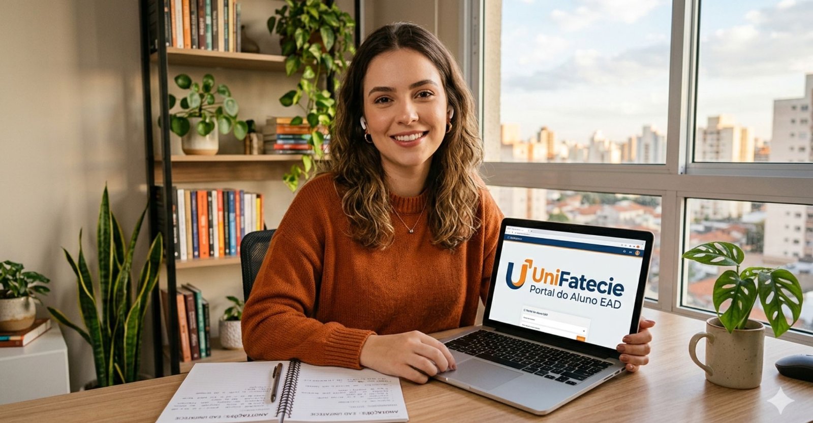 Estudante acessando portal do aluno EAD da UniFatecie em 2026, destacando a facilidade do ensino à distância. Unifatecie