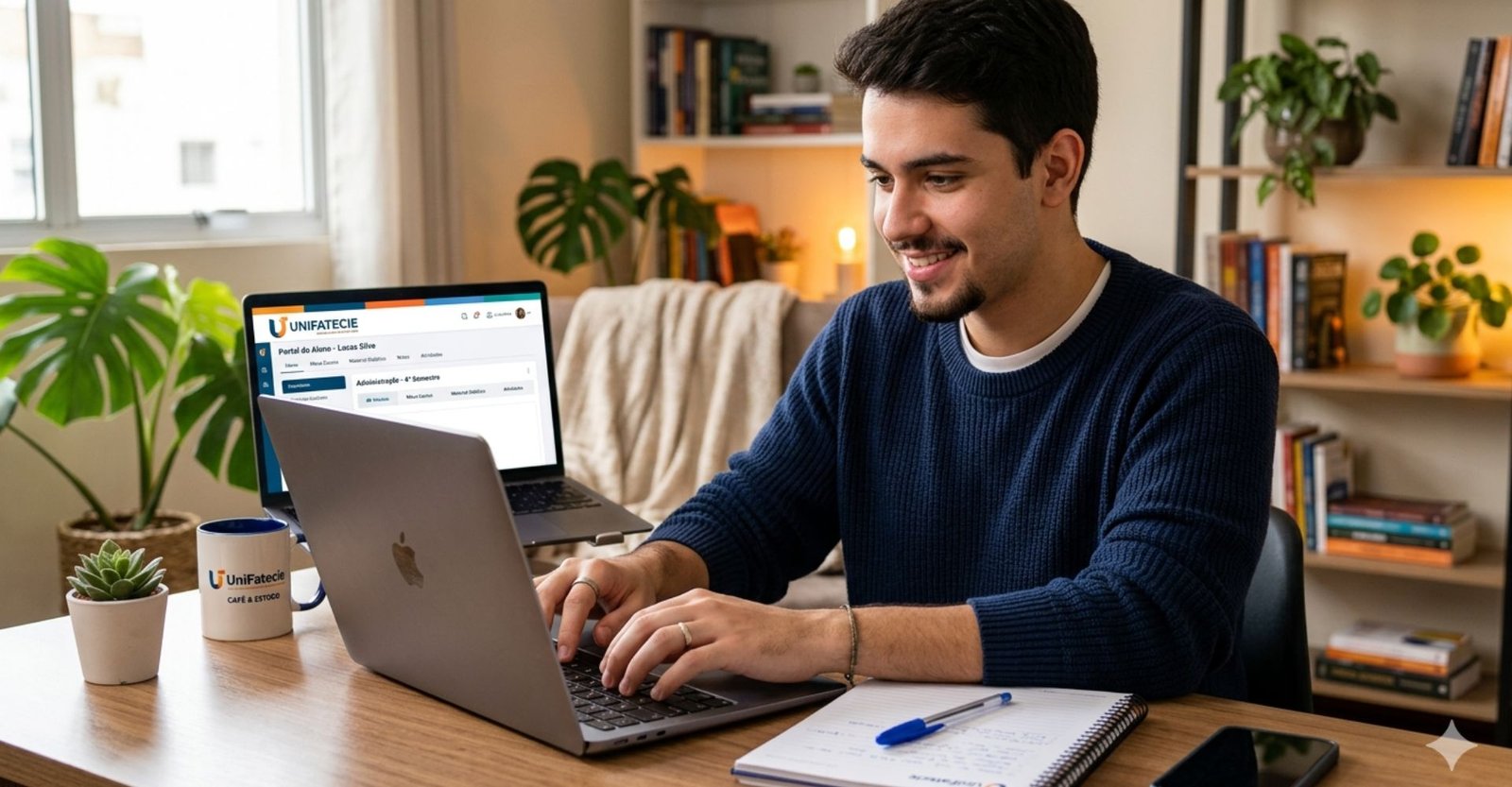 Estudante acessando portal do aluno EAD da UniFatecie em 2026, destacando a facilidade do ensino à distância. Unifatecie