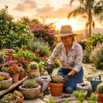 Cuidados com plantas que gostam de sol em um jardim ensolarado.