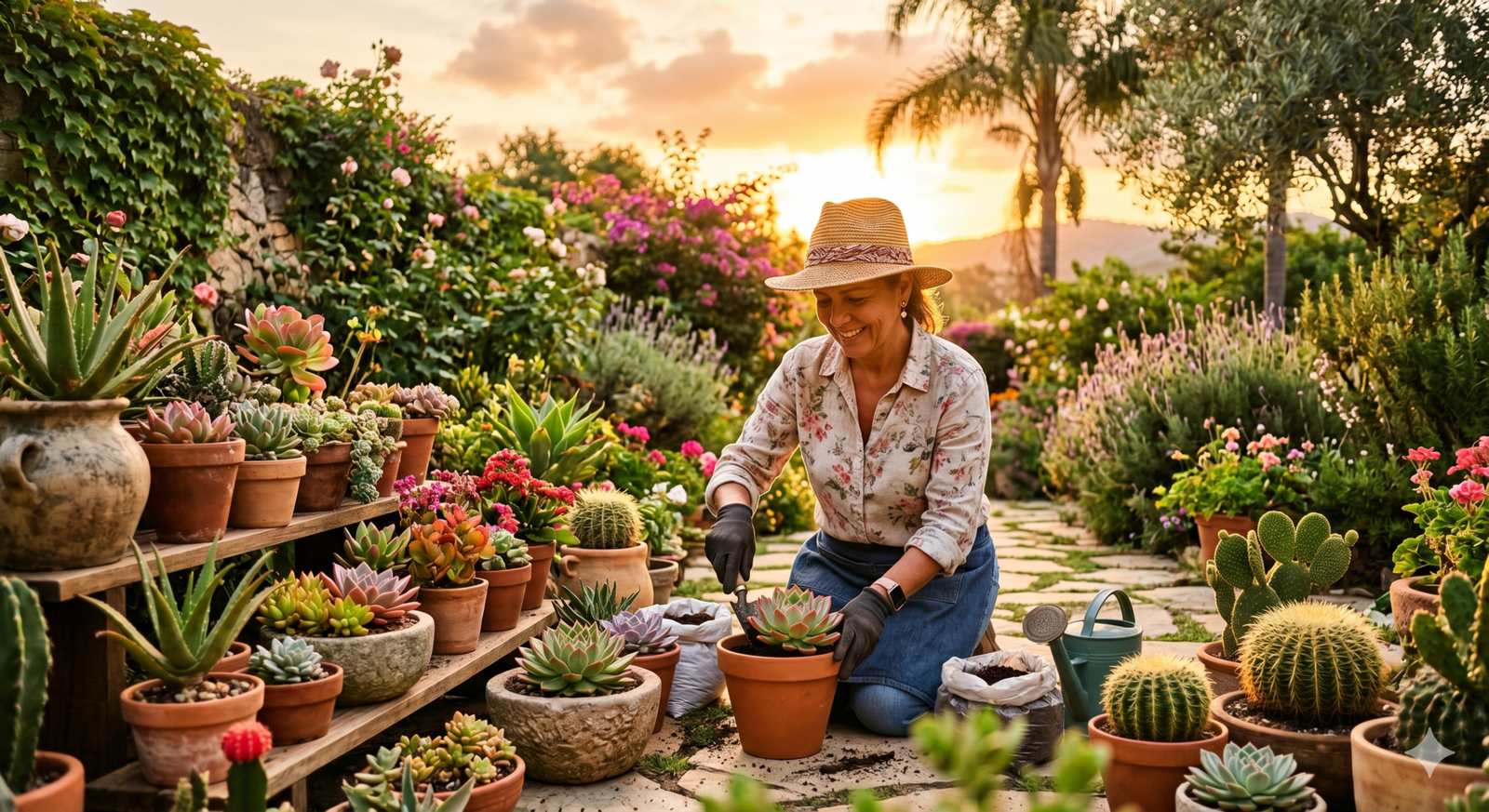 Cuidados com plantas que gostam de sol em um jardim ensolarado.