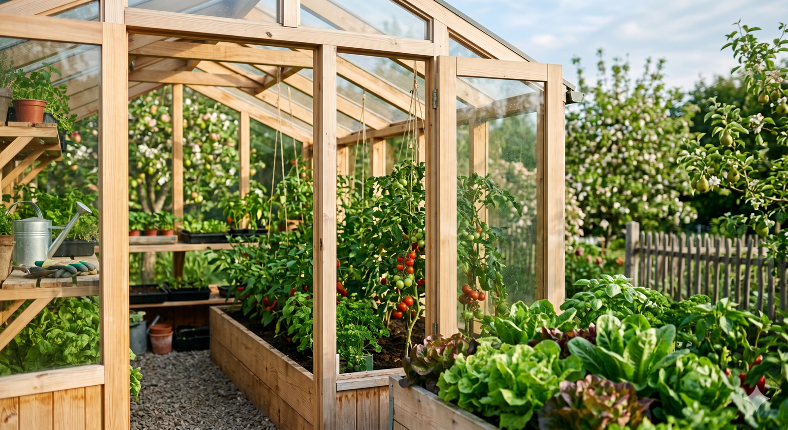 Estufa de horta caseira com vegetais frescos