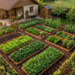 Horta caseira organizada com diversas verduras