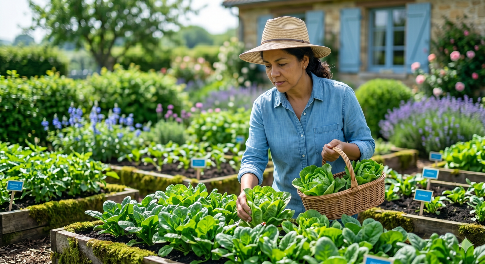 Como as verduras certas transformam sua horta em uma colheita abundante 2 Mulher colhendo alfaces em horta caseira