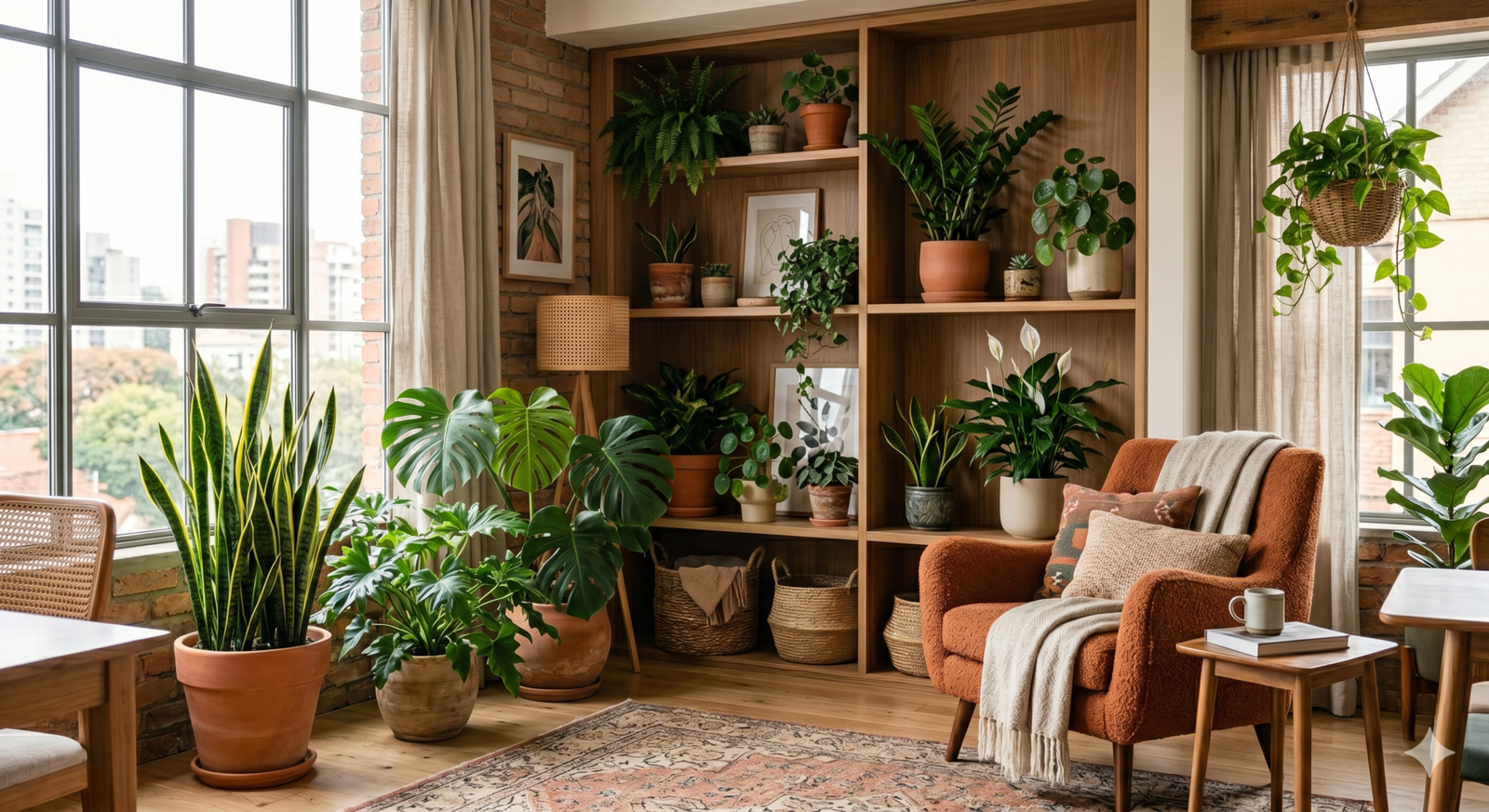 Plantas de interior em apartamento moderno