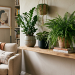 Uma imagem cativante de um canto de sala bem decorado com plantas de sombra.