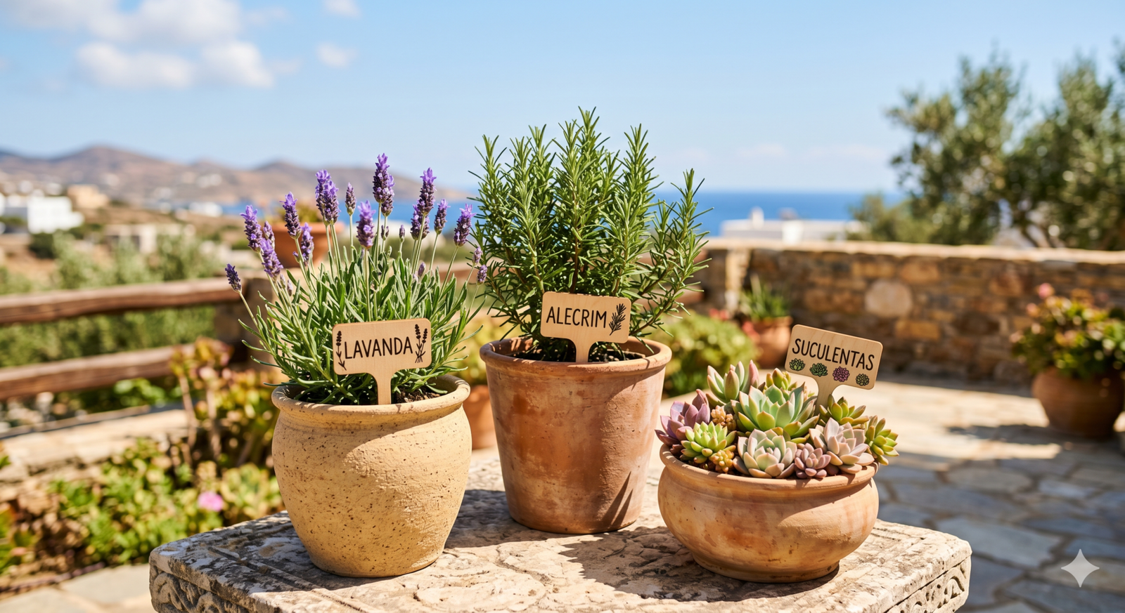 Variedade de plantas resistentes ao sol em vasos