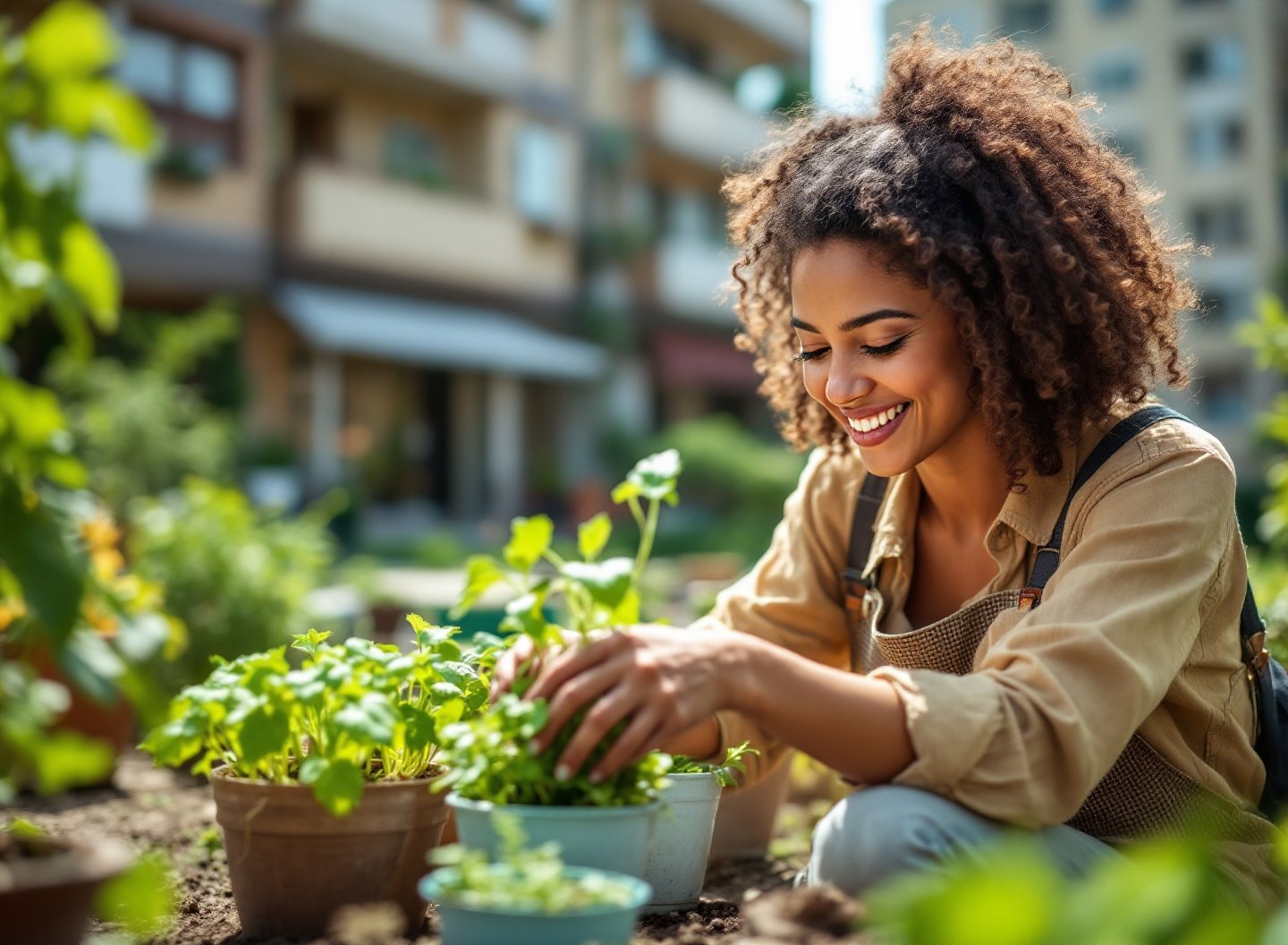 O caminho fácil para uma horta caseira de sucesso 2 Plantando sementes em vasos na varanda de um apartamento.