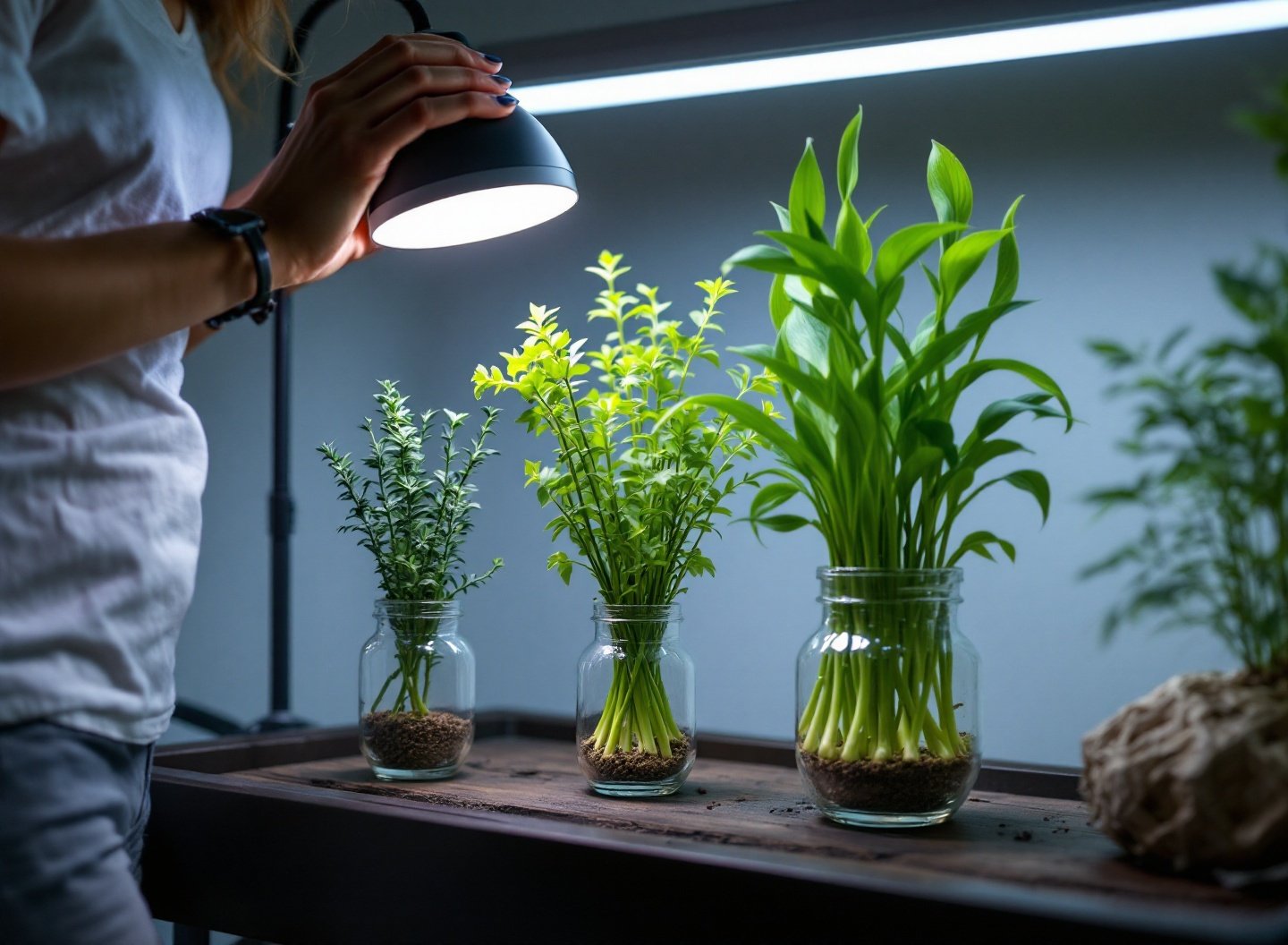 Descubra o Segredo para um Cultivo Doméstico Prático e Sustentável 3 Ajuste de iluminação LED em cultivo doméstico.