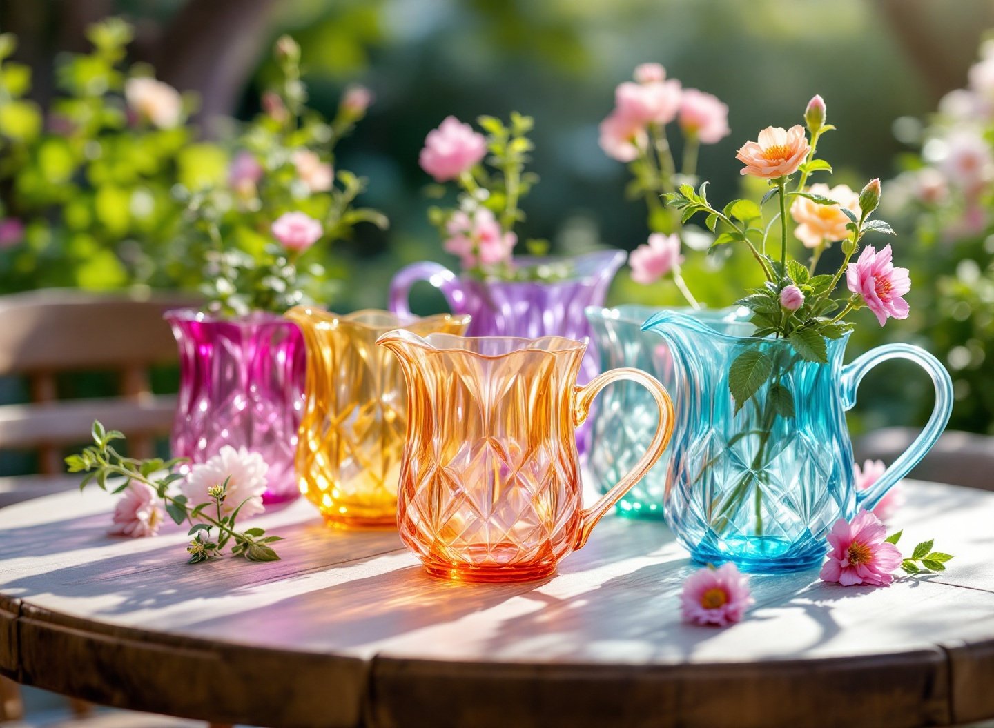 Garrafas de vidro recicladas como vasos coloridos