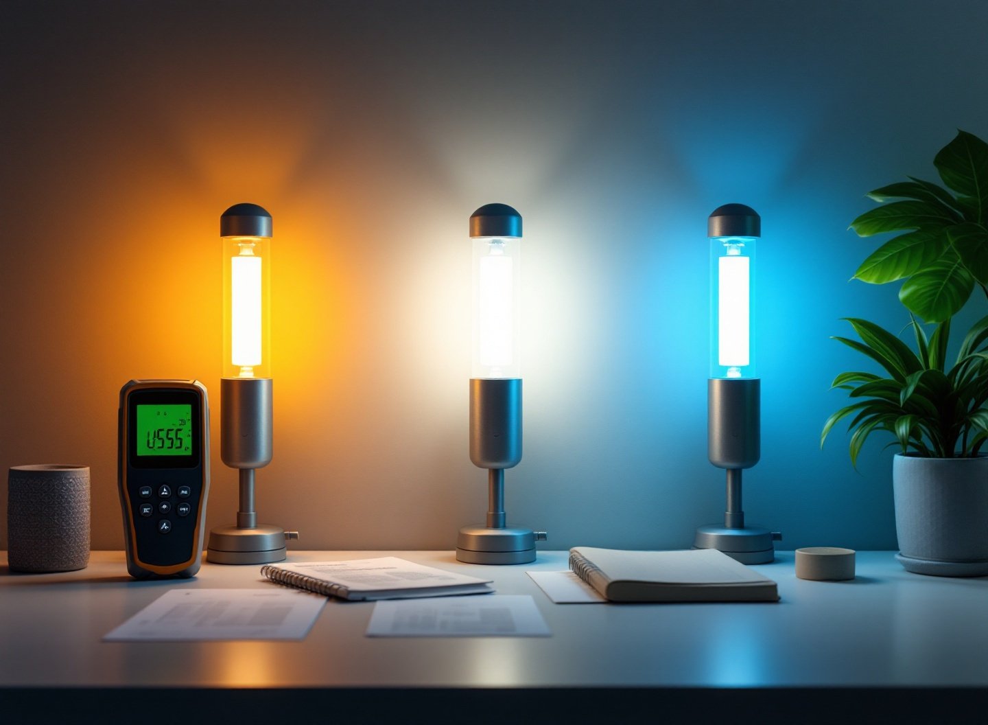 Comparativo de temperaturas de cor de luzes LED com medidor de luz