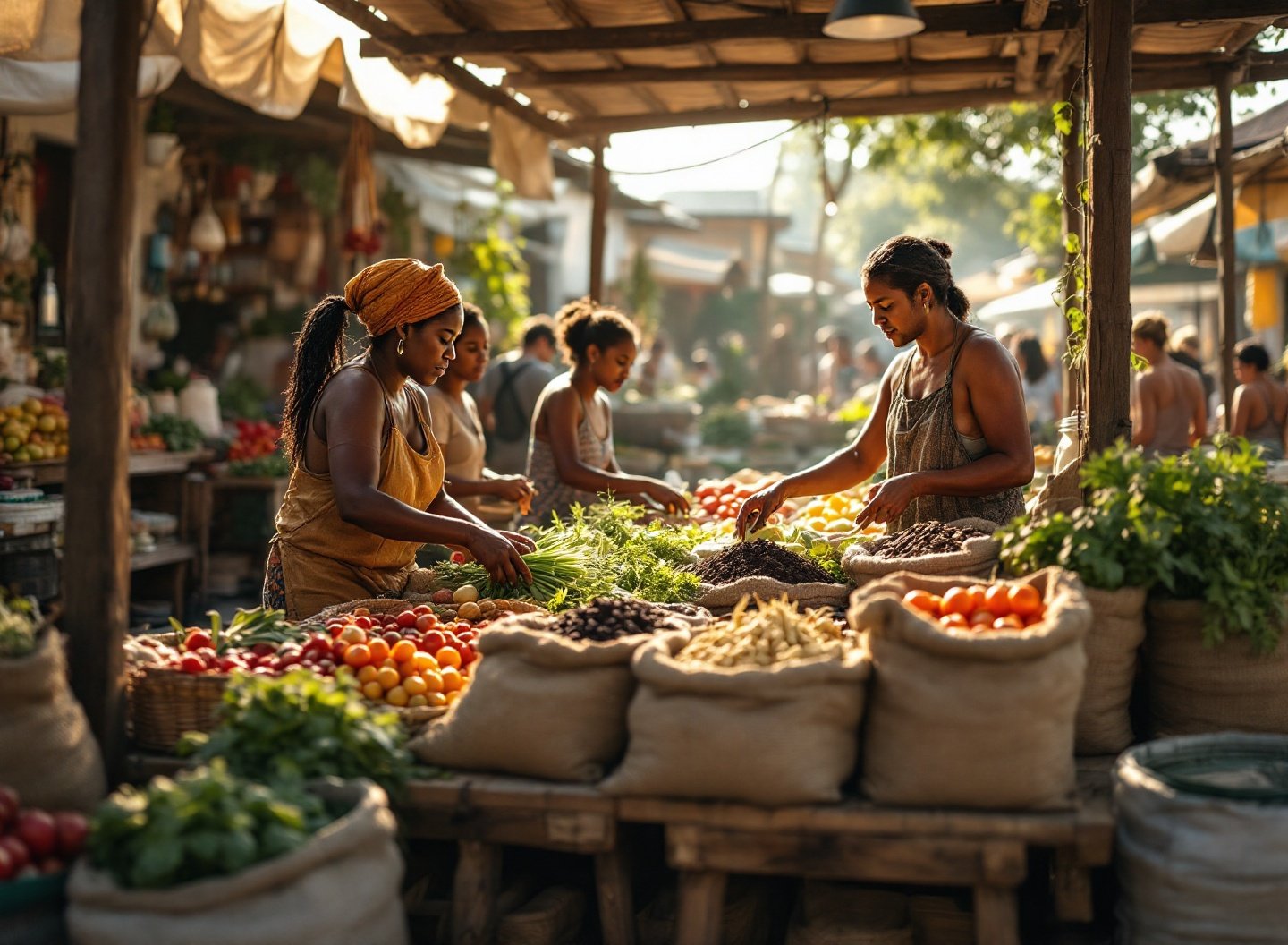 Mercado local vendendo sementes e terra vegetal