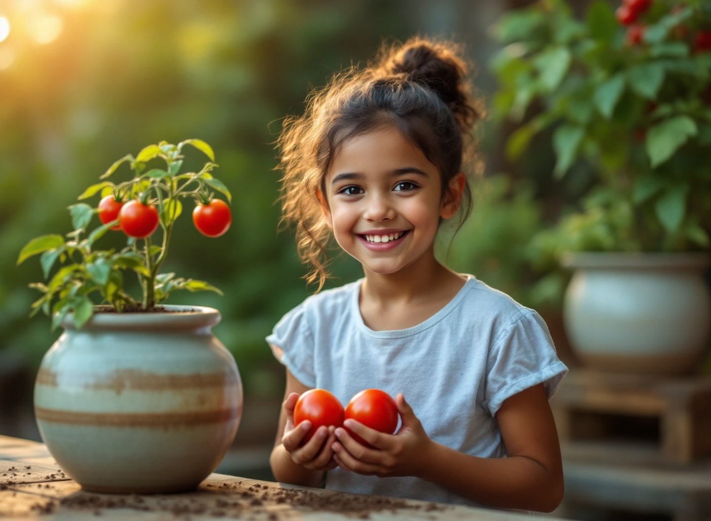Transforme seu quintal! Veja como iniciar uma horta fácil e barata para ter alimentos frescos todo dia. 4 Criança colhendo tomate cereja orgânico de horta caseira