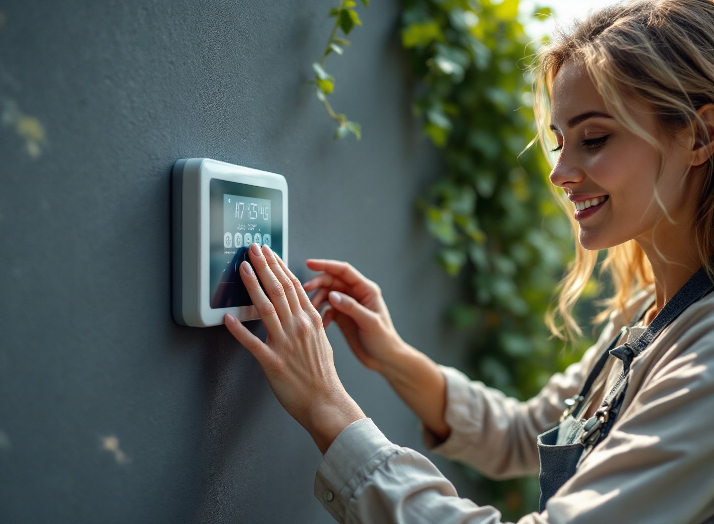 Chega de regar à mão: Descubra os kits de irrigação que transformam seu jardim com economia de água e tempo. 4 Mulher ajustando programador de irrigação automática em jardim residencial