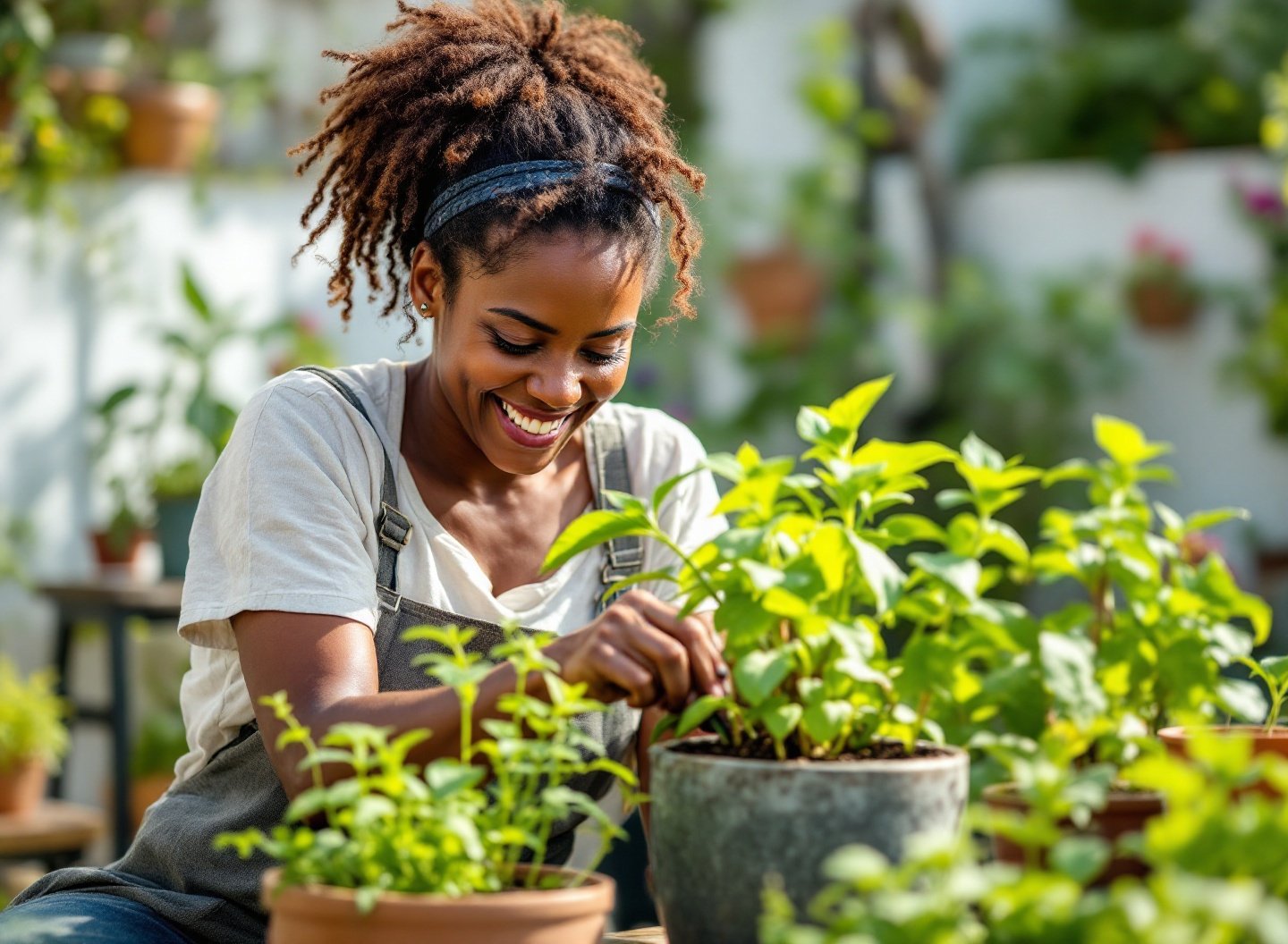Transforme seu quintal! Veja como iniciar uma horta fácil e barata para ter alimentos frescos todo dia. 2 Mulher feliz plantando muda de alface em horta simples e barata no quintal