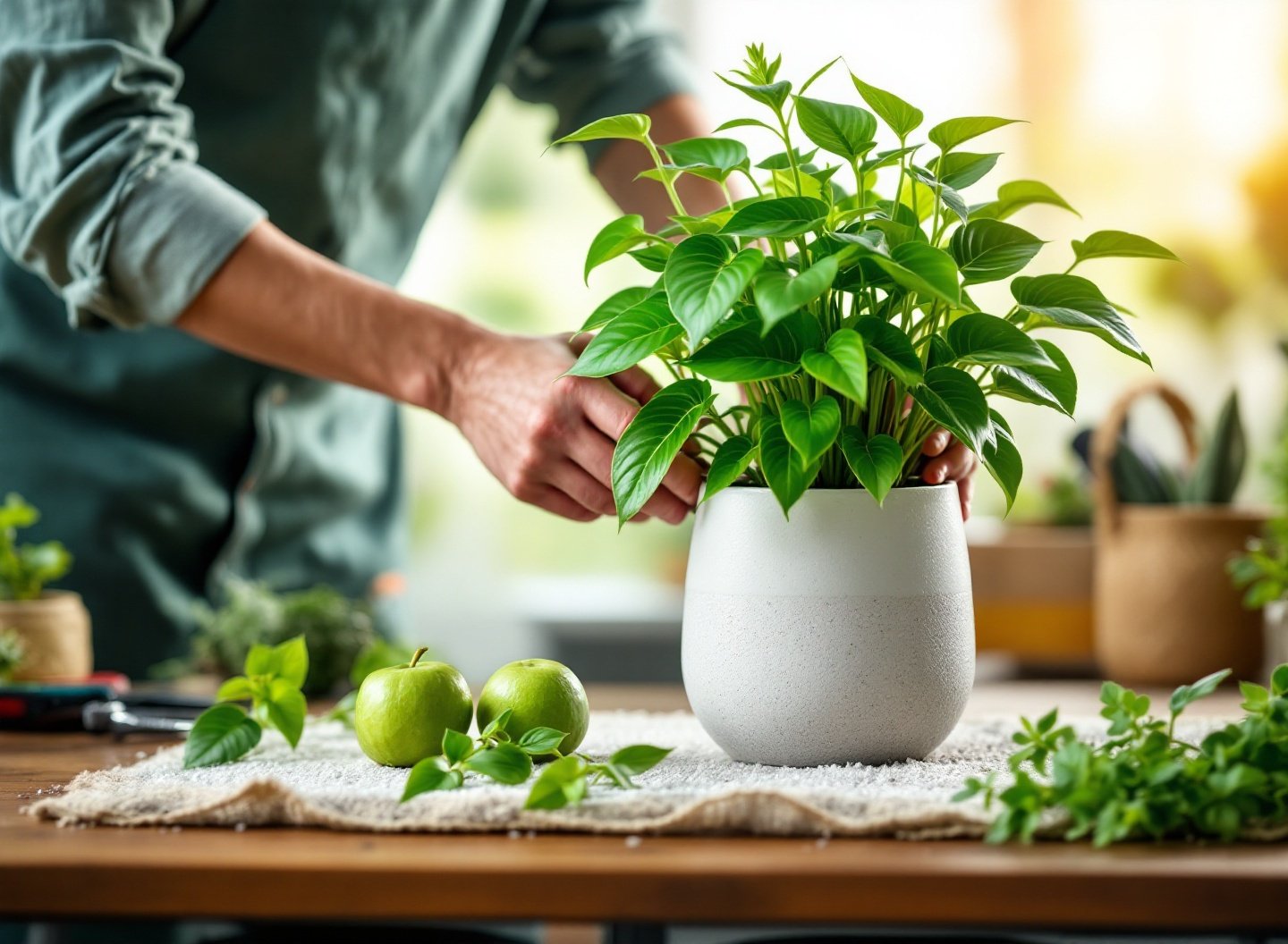 Planta sendo tratada contra podridão radicular.