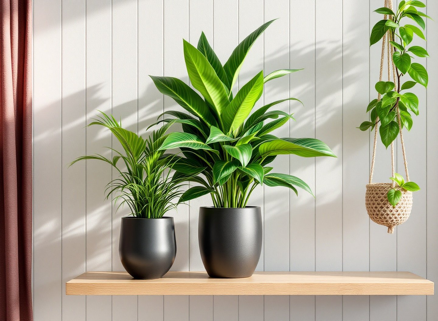 Pare de Desistir: As Plantas para Pouca Luz que Você Precisa para um Jardim Interno Sem Esforço 3 Coleção de plantas de baixa manutenção em prateleira de madeira
