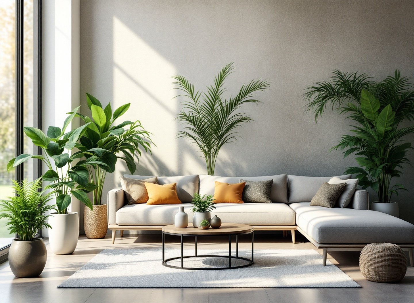 Transforme seu espaço com plantas que quase cuidam de si mesmas! 2 Plantas de interior em sala de estar minimalista