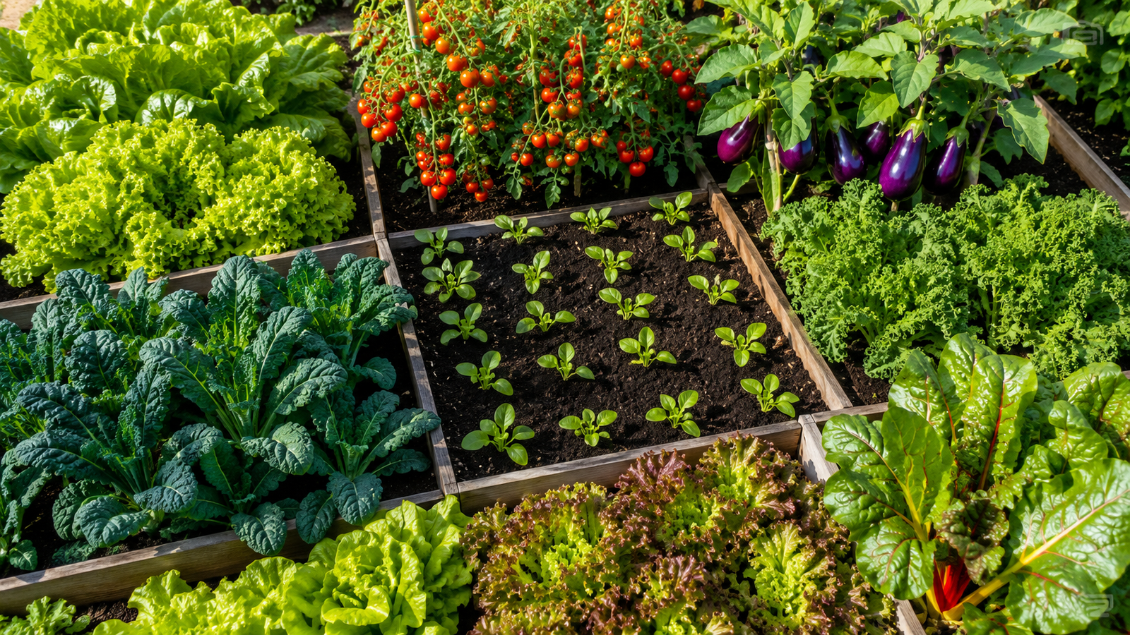 Horta orgânica vibrante e produtiva com adubo natural