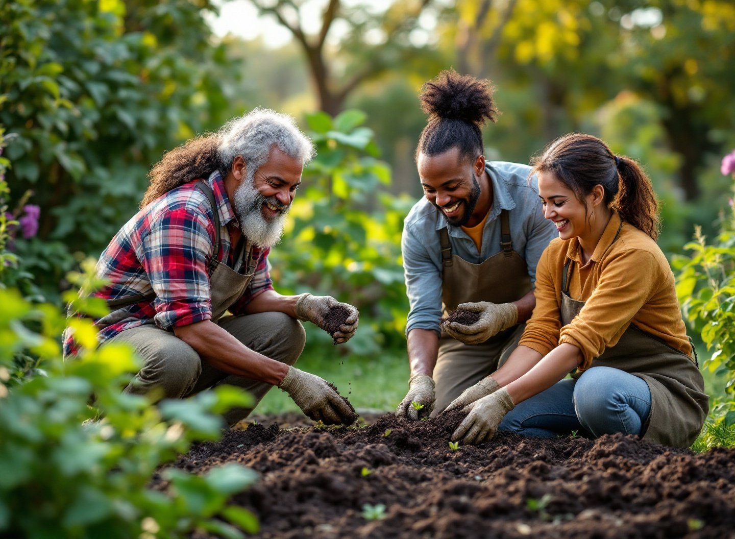 Terra para Horta Barata: Economize no Cultivo 2 Pessoas trabalhando em horta urbana com compostagem.