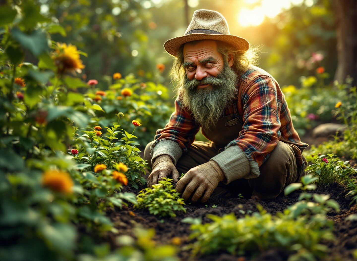 Jardineiro preparando solo para horta.
