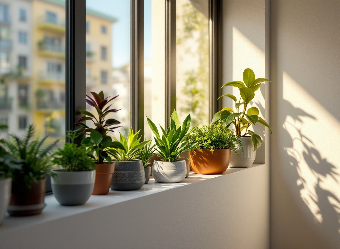 Plantas de interior em um espaço pequeno e ensolarado