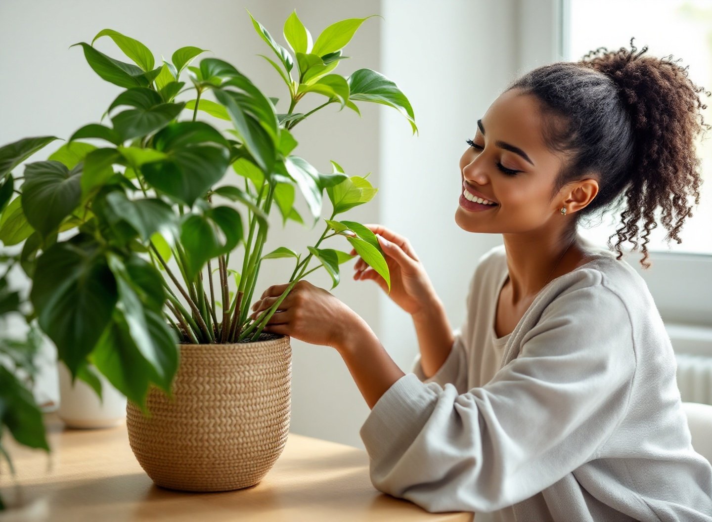 Cuidados com plantas de interior em um ambiente iluminado